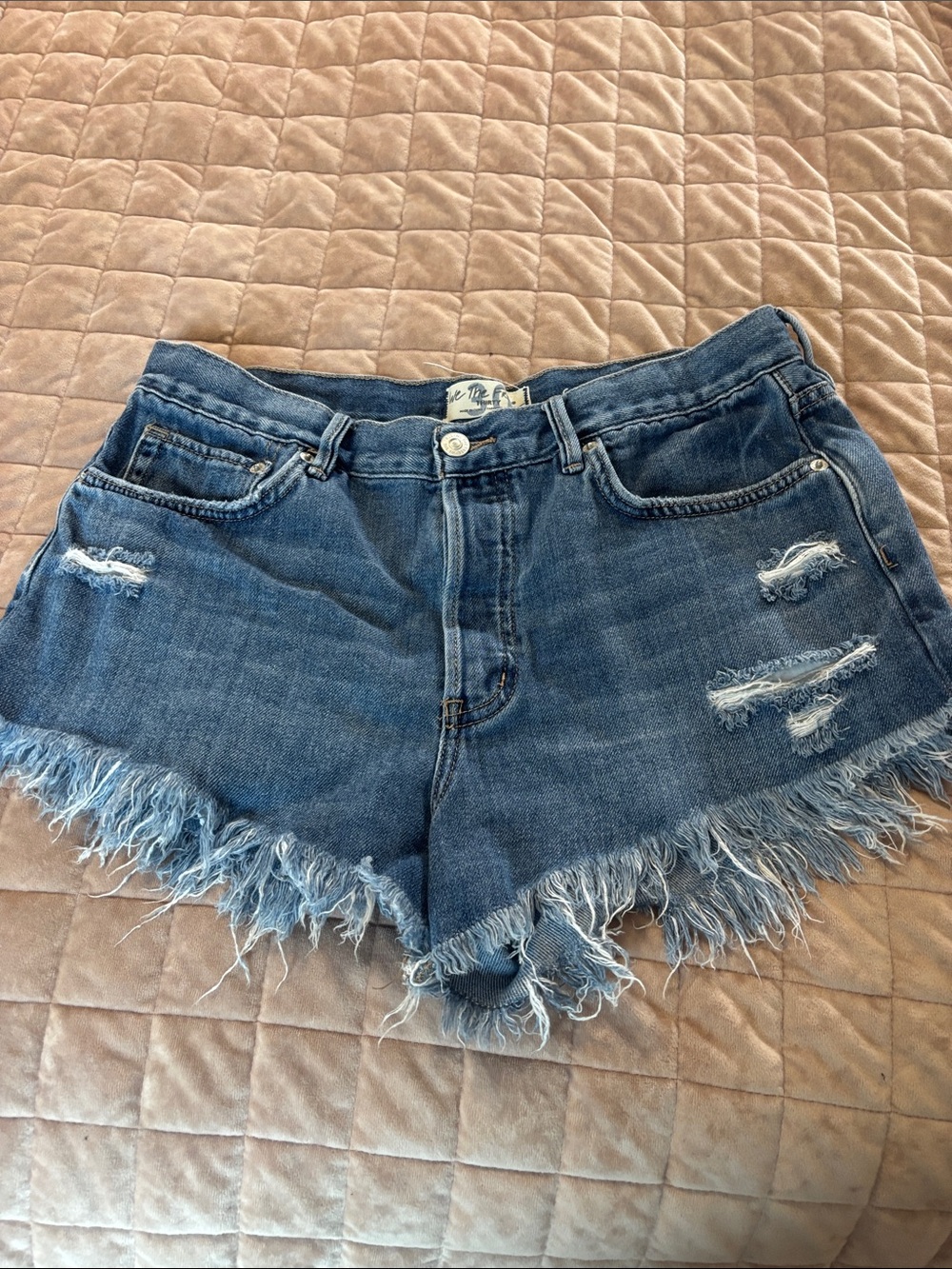 We The Free Distressed Frayed-Hem Denim Shorts - Blue